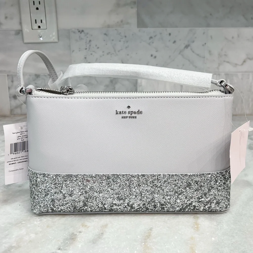 KATE SPADE Flash Glitter Fabric Mixed Mat Gray Crossbody Bag NWT - Picture 1 of 12